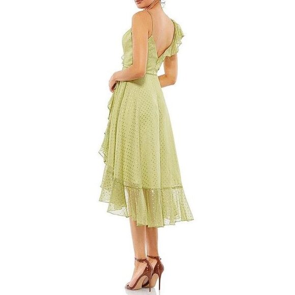 MAC DUGGAL Women's Ruffled Faux Wrap Midi Dress Size 4 In Pistachio - Picture 2 of 11